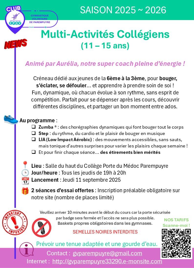 Affiche cours ado 11 15 ans