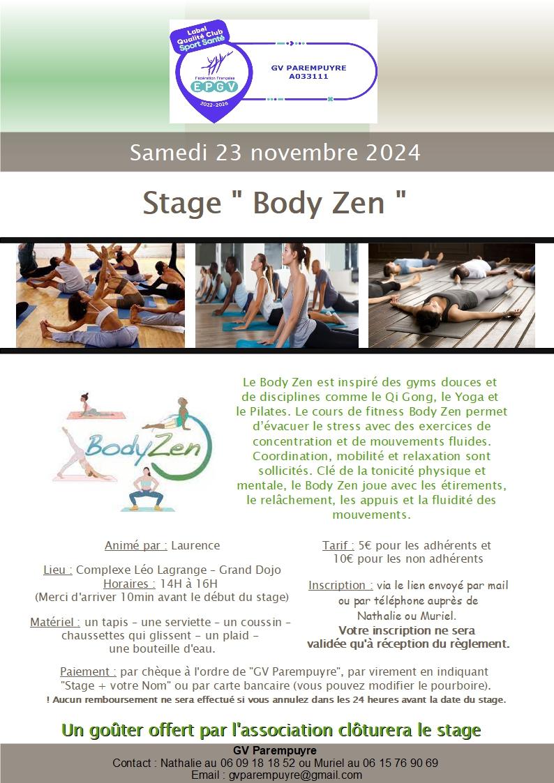 Flyers stage body zen 23 novembre 2024