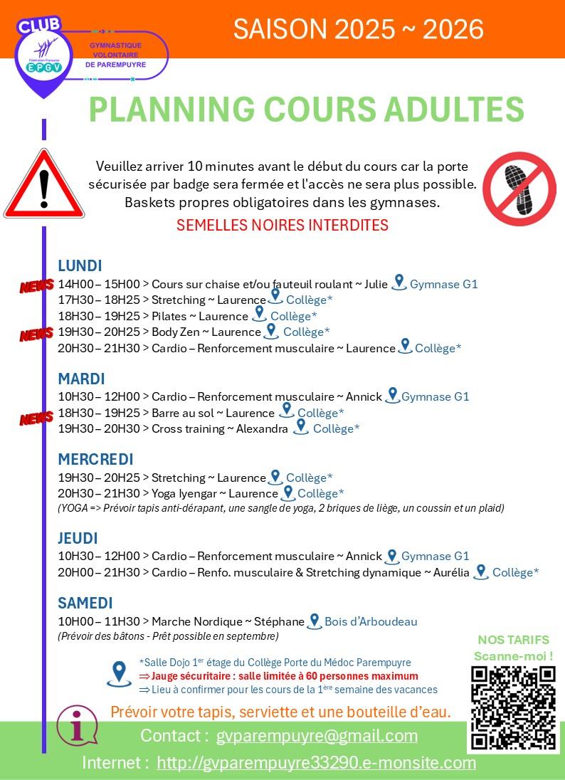 Planning adultes saison 2025 2026