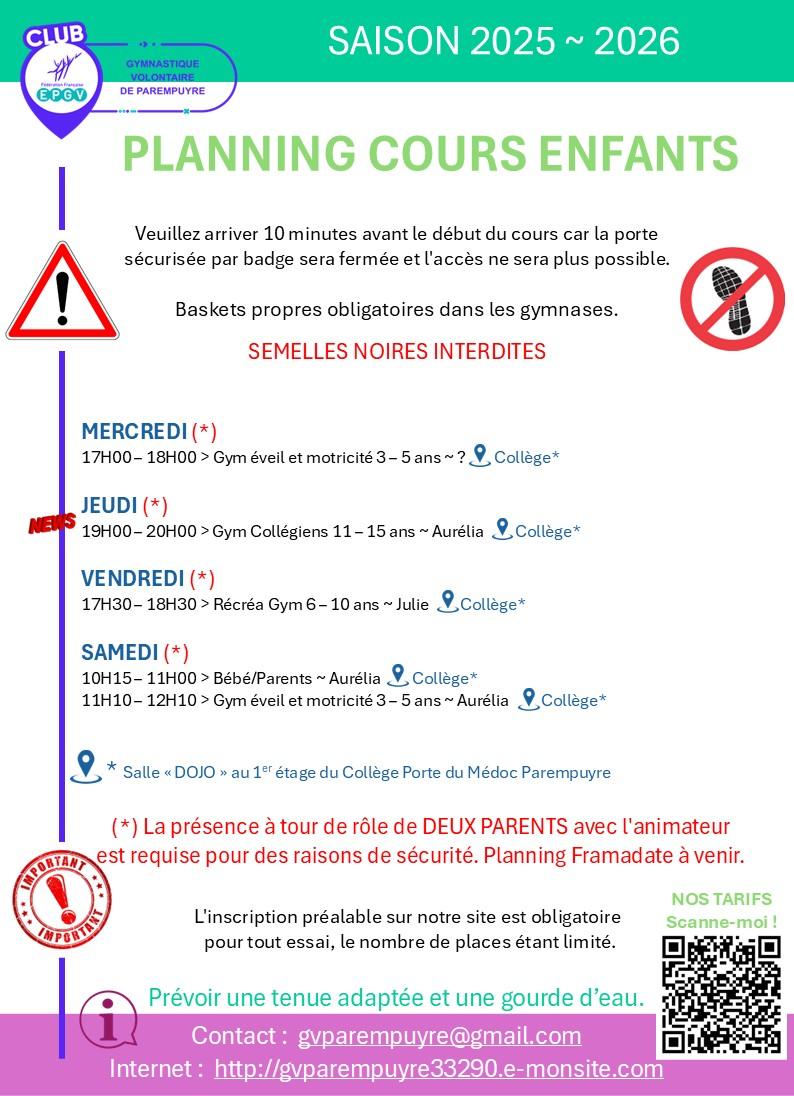 Planning enfants saison 2025 2028