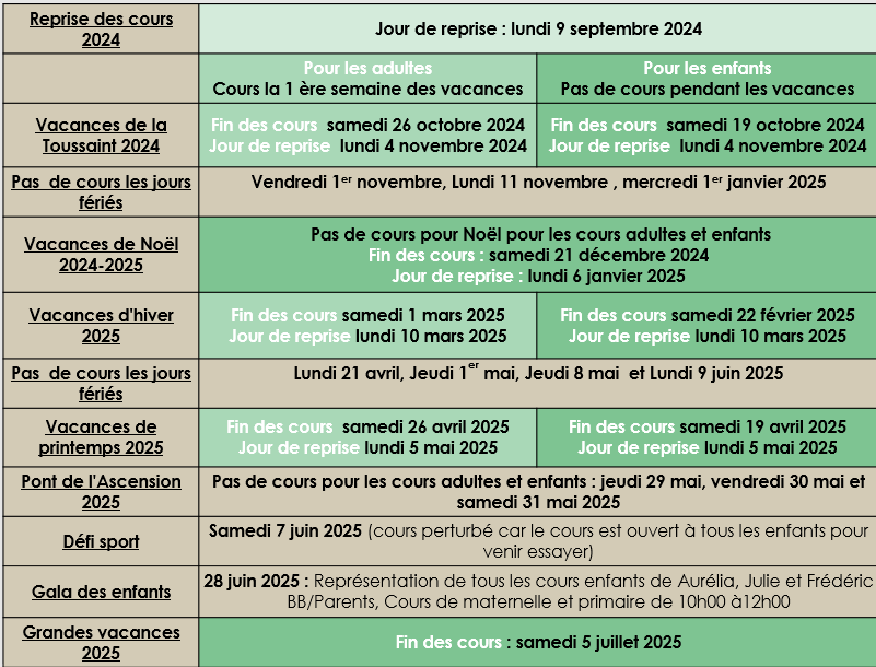 Planning vacances 2024 2025