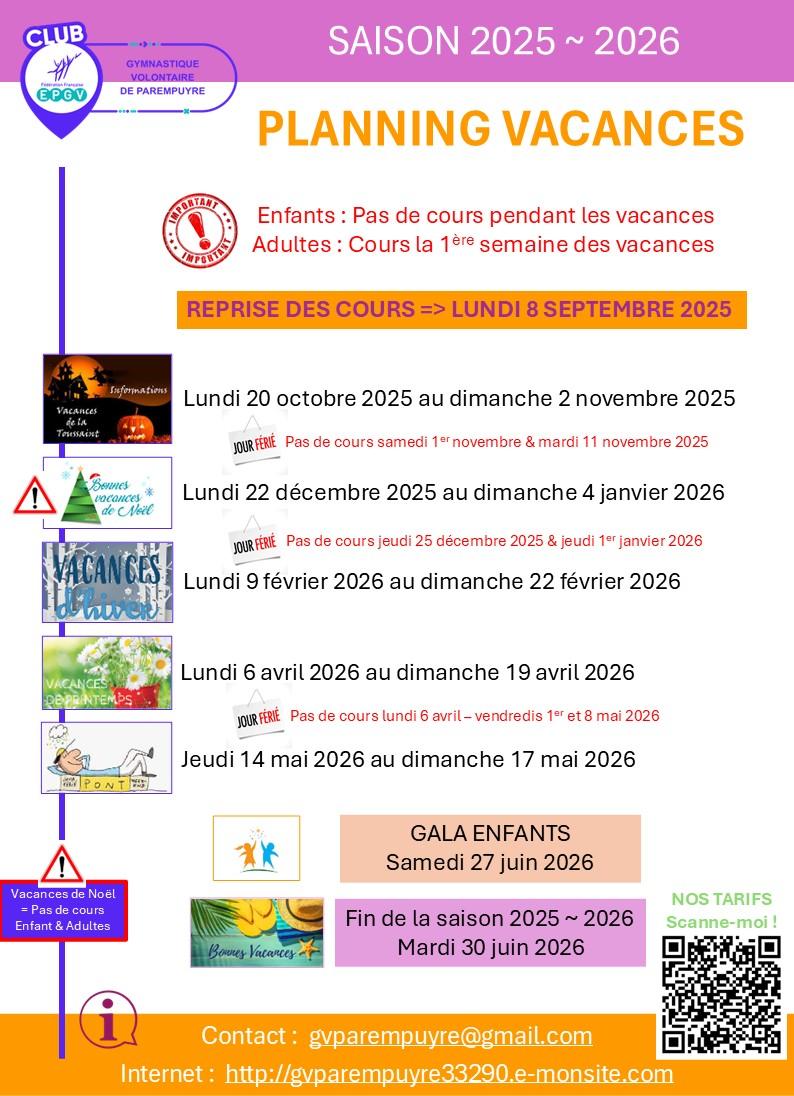 Planning vacances saison 2025 2030
